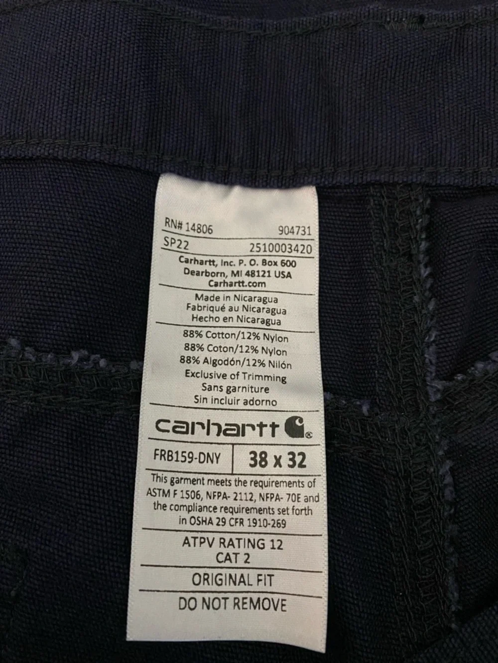 Carhartt Mens NWT Navy Flame Resistant Cat 2 Canvas Work Pants Lot( x2) 38 X 32 - Picture 8 of 15